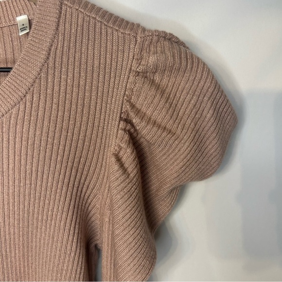 7 for All Mankind Pink Long Sleeve Ribbed Sweater with Puffy Shoulders, Size S - Picture 8 of 13